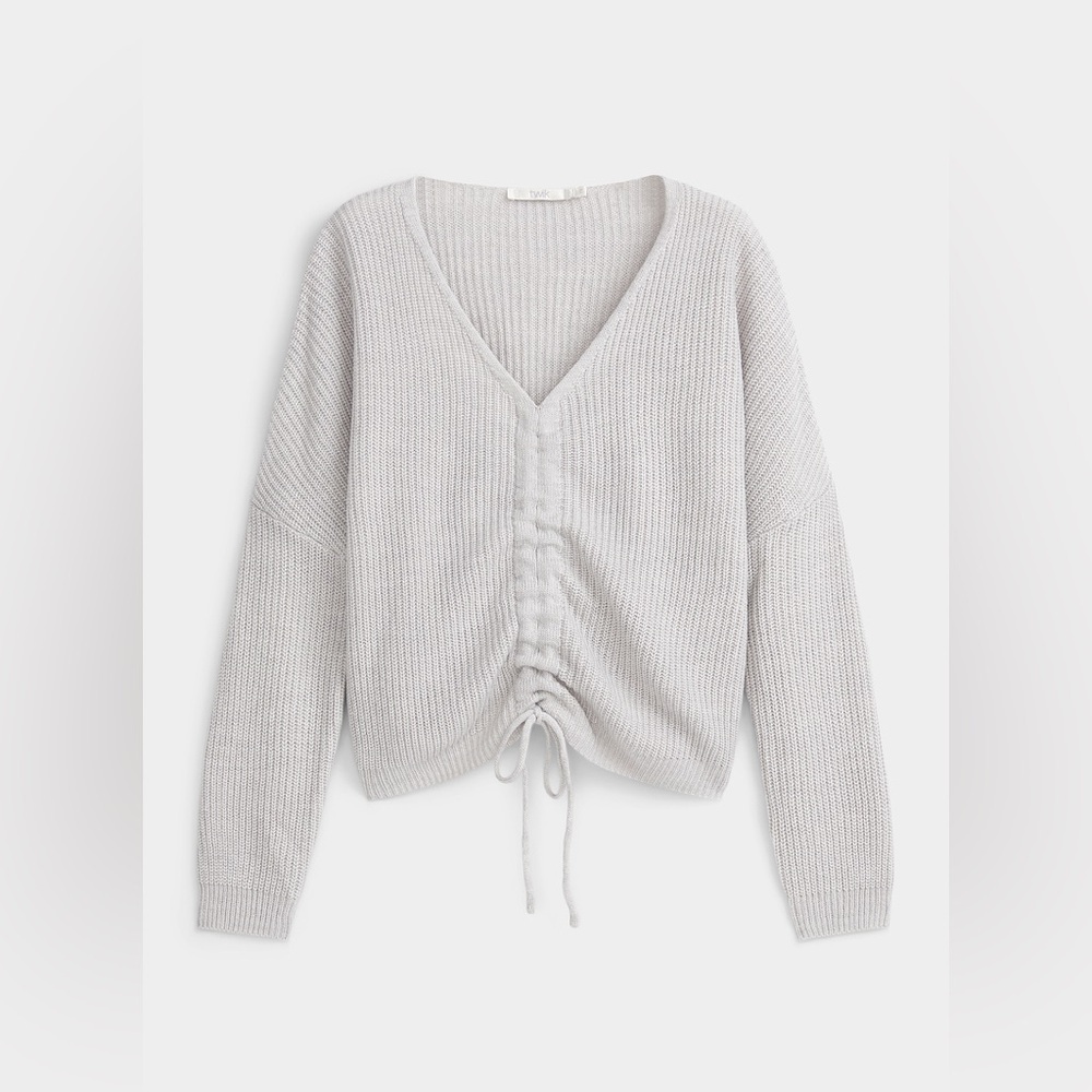 Gathered v-neck cropped sweater